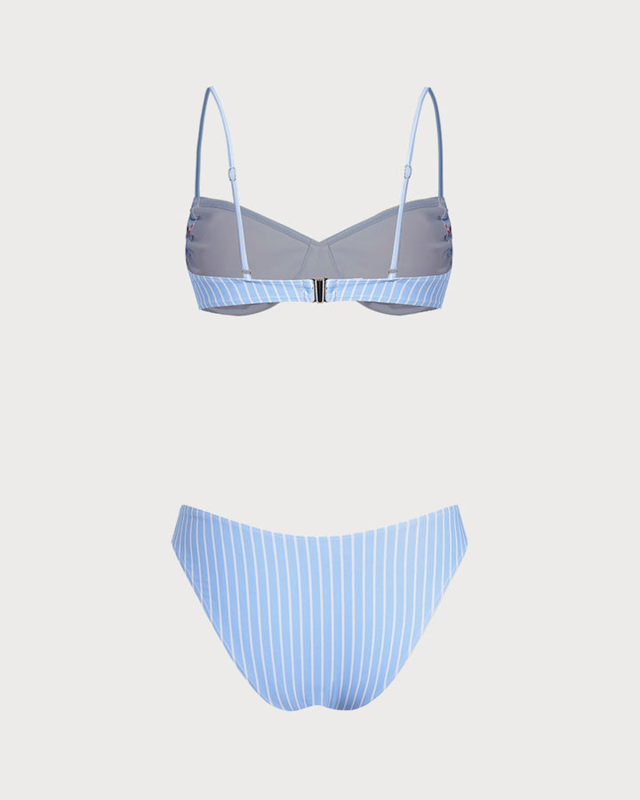 Ensemble de Bikini à Armatures Rayé Bleu