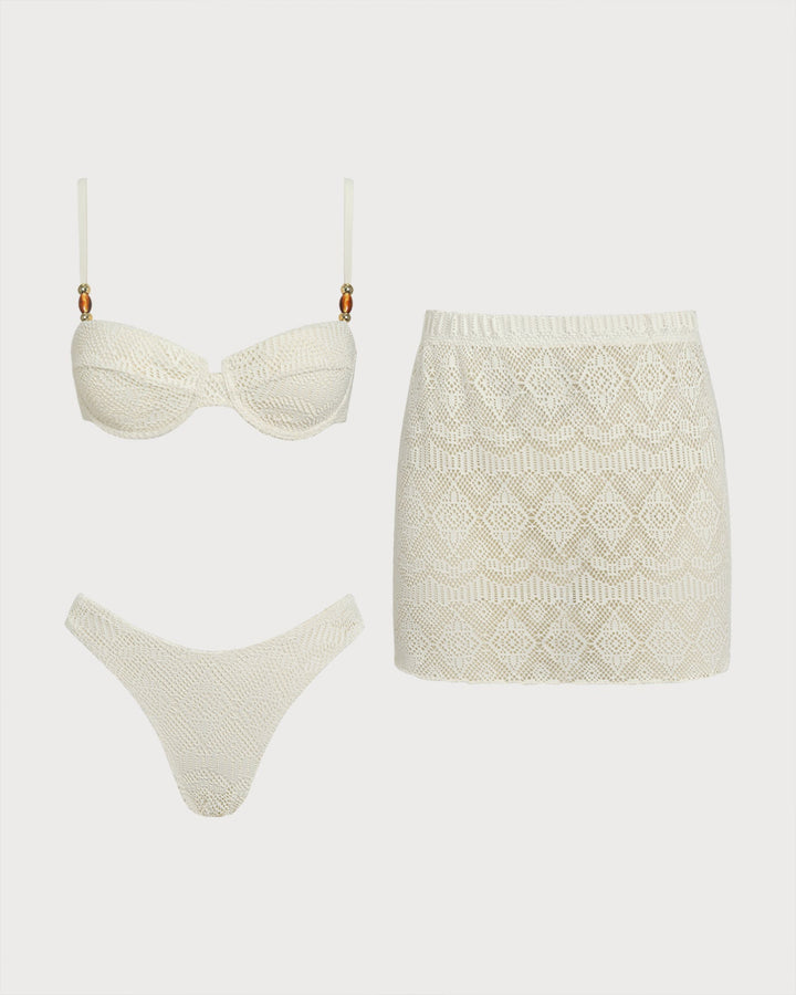 Ensemble Trois Pièces Texturé Blanc à Armatures