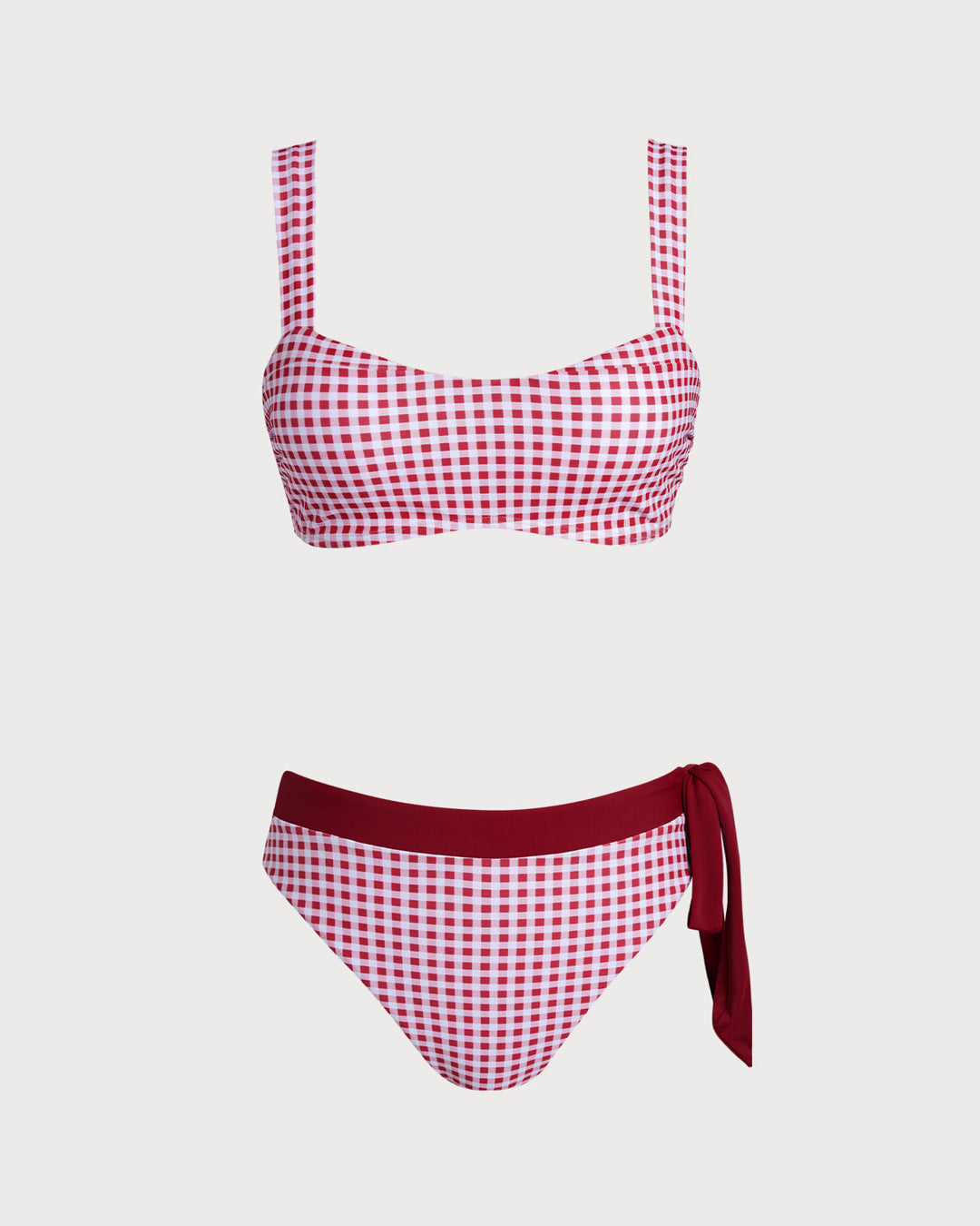 Ensemble de Bikini Bandeau à Carreaux Rouge Vin