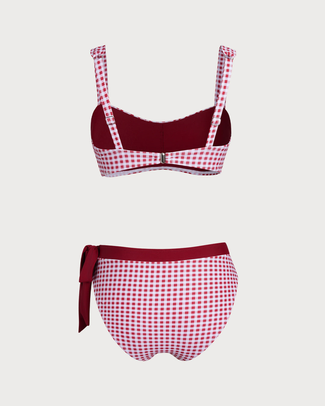 Ensemble de Bikini Bandeau à Carreaux Rouge Vin